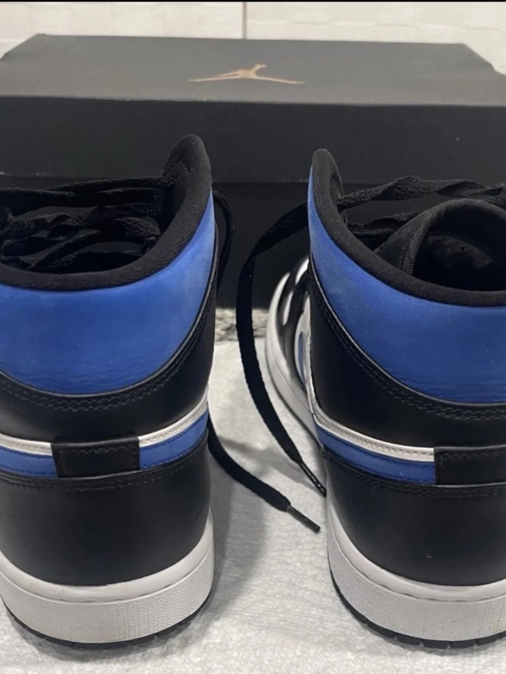 Jordan Air Jordan 1 Mid Racer Blue Black White Colorblock Sneaker Size 10 W/Box